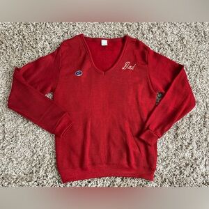 WHAT A FIND! New, Vintage Casual Wear Red Sweater Embroidered “Dad” Size Medium